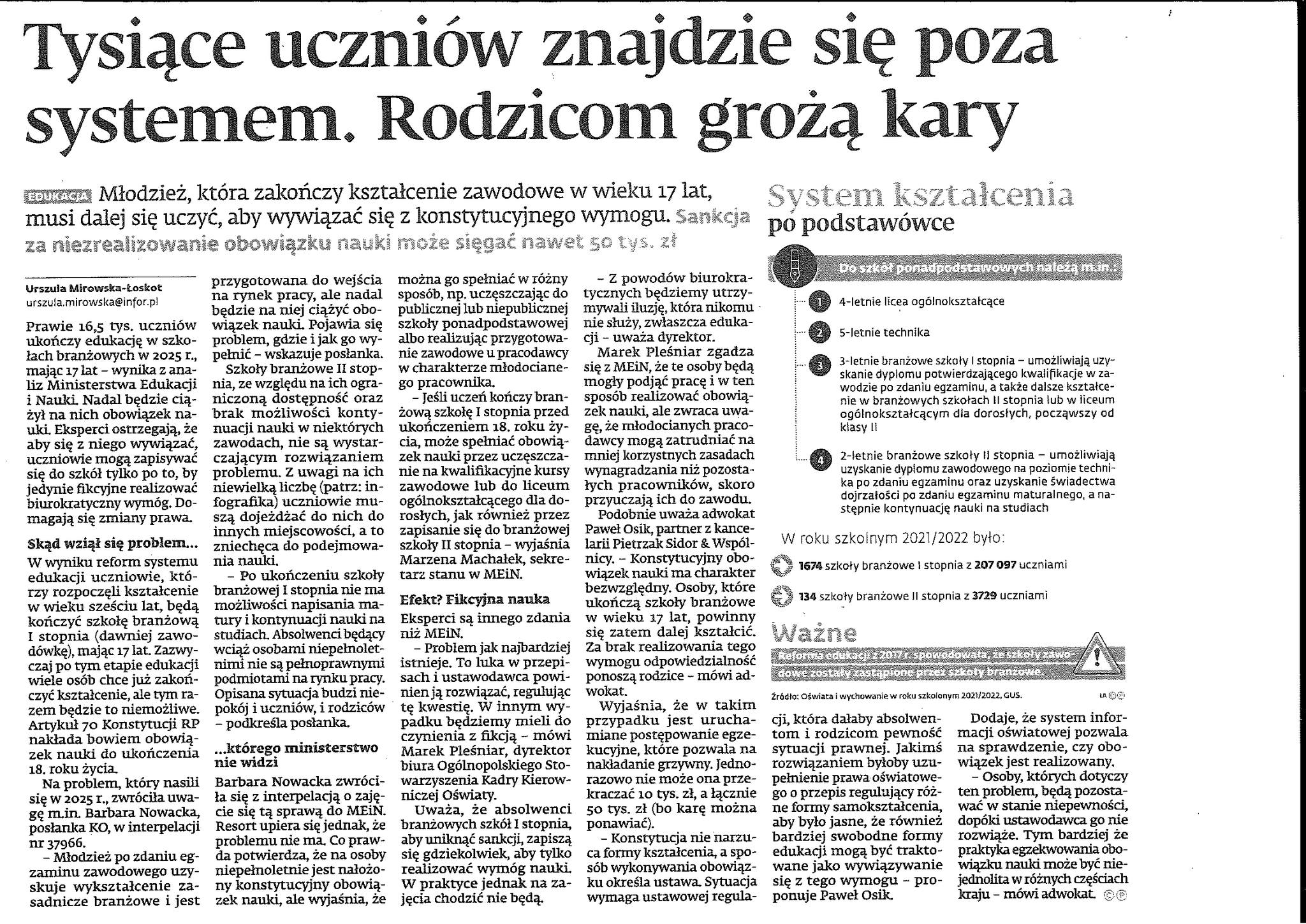 Tysiące uczniów znajdzie się poza systemem. Rodzicom grożą kary. 