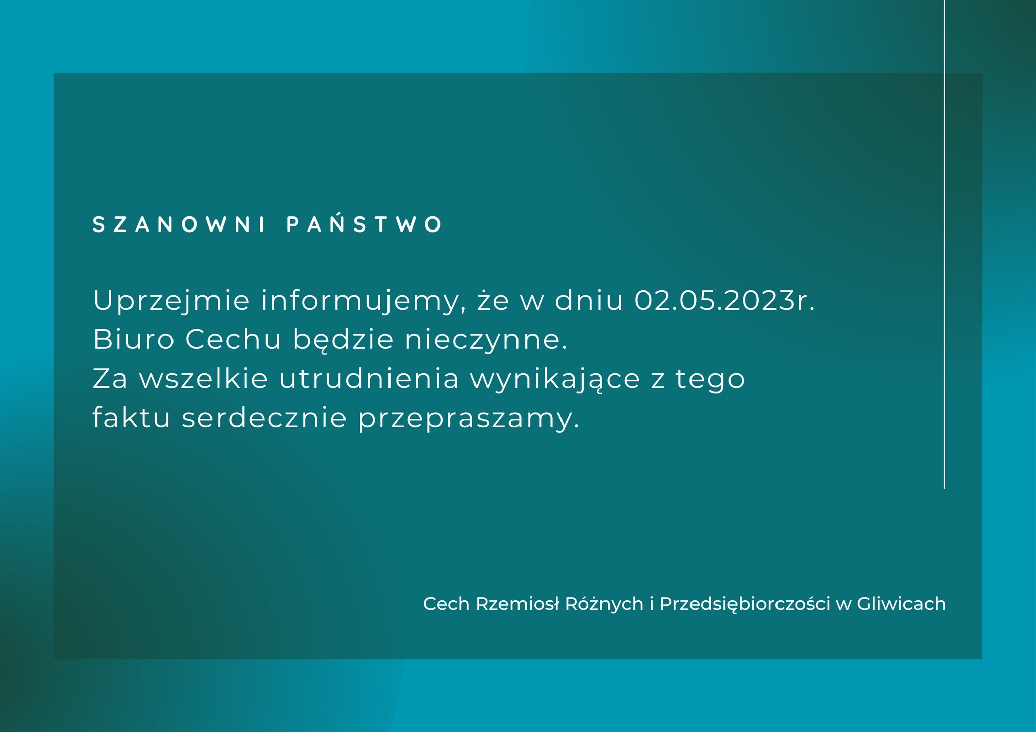 Biuro 02.05.2023r nieczynne.