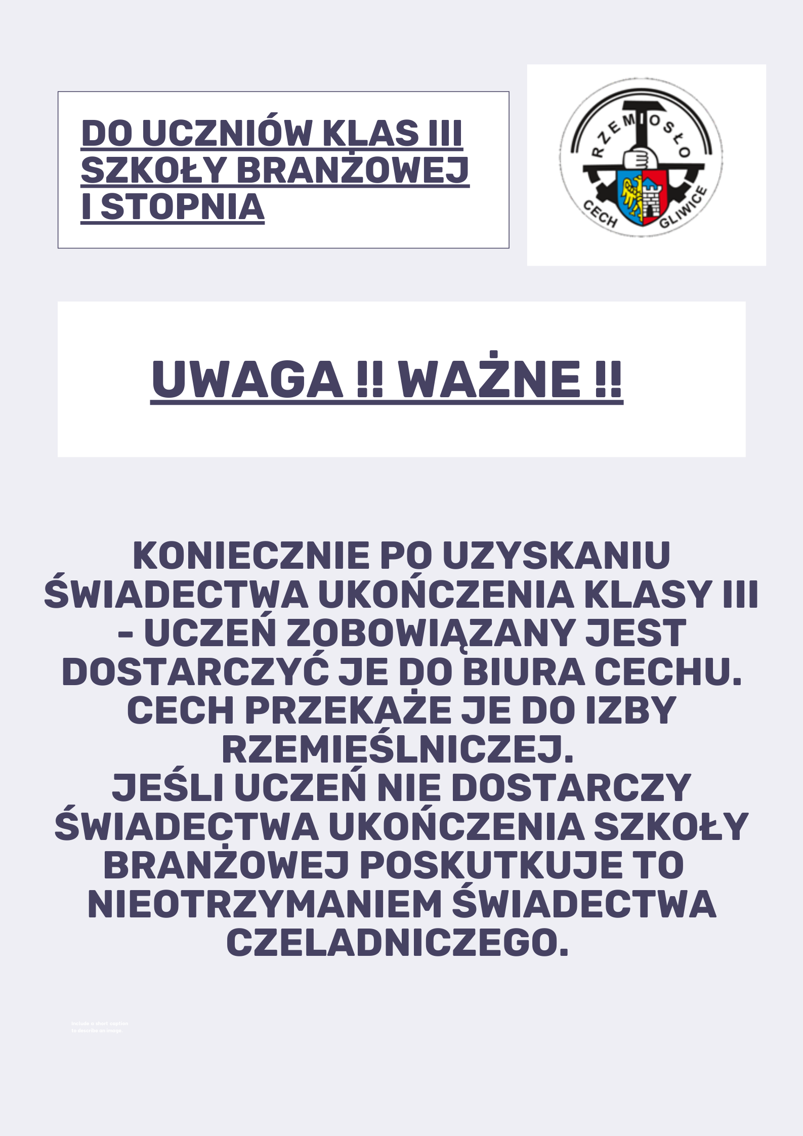 Do uczniów klas III Szkoły Branżowej I Stopnia