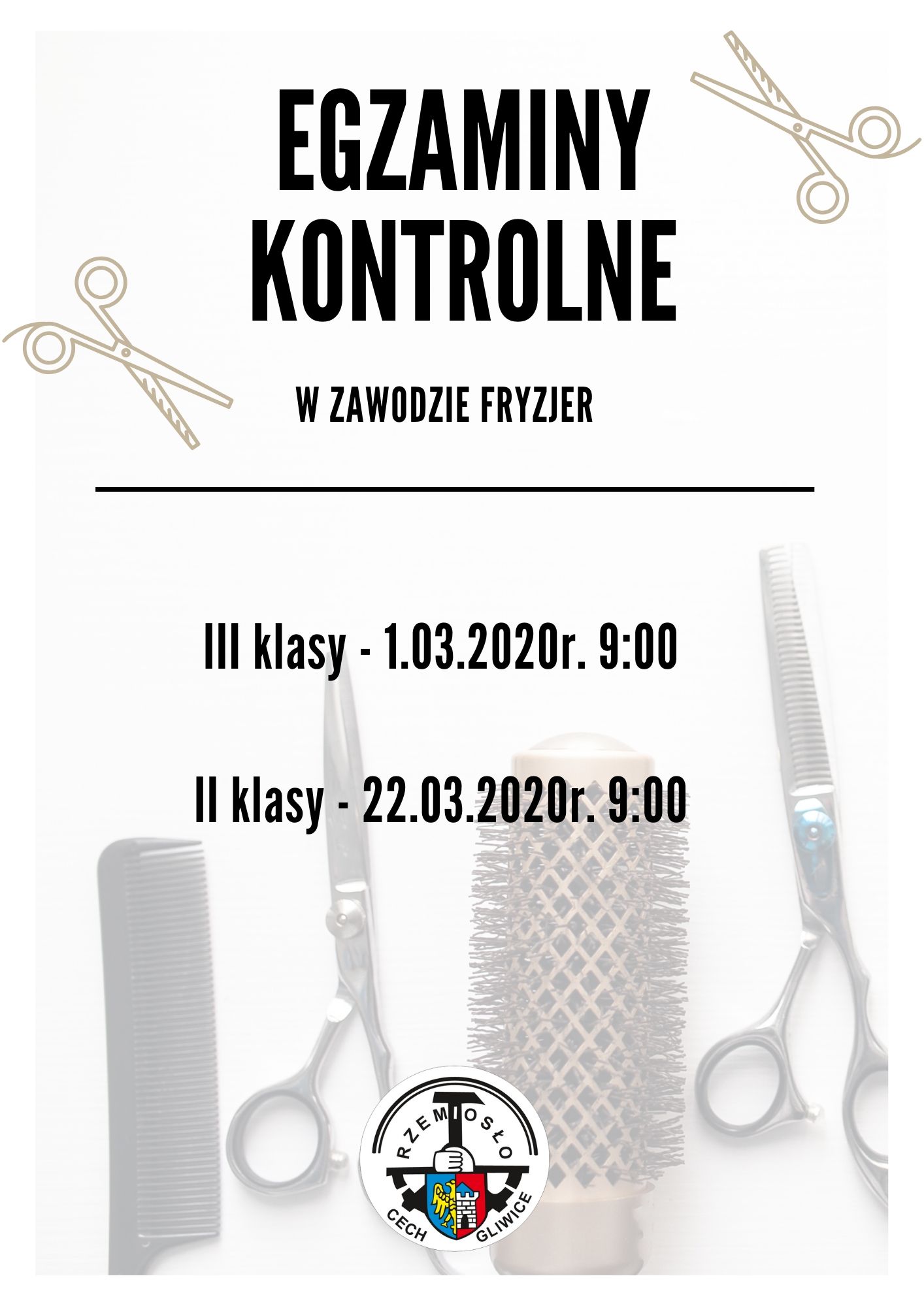 Egzaminy kontrolne II i III klas w zawodzie fryzjer  w Cechu 