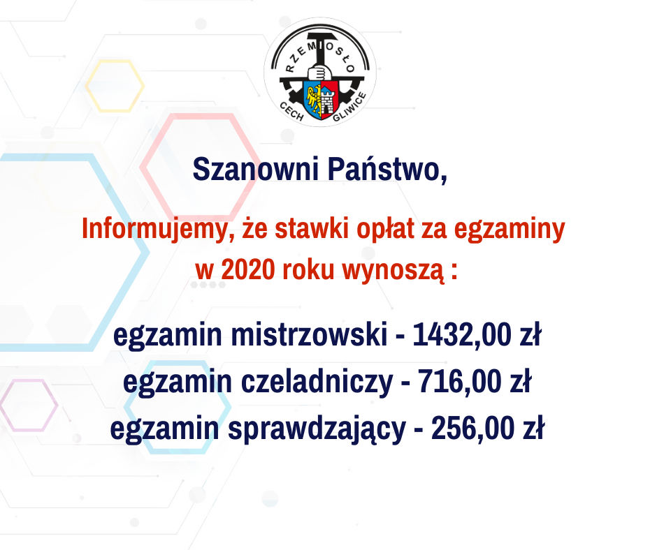 Opłaty za egzaminy wynoszą od 1 stycznia 2020r.