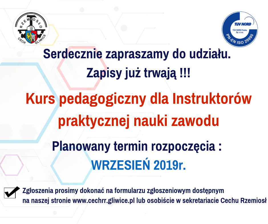 Kurs pedagogiczny edycja II  Wrzesień 2019r. 
