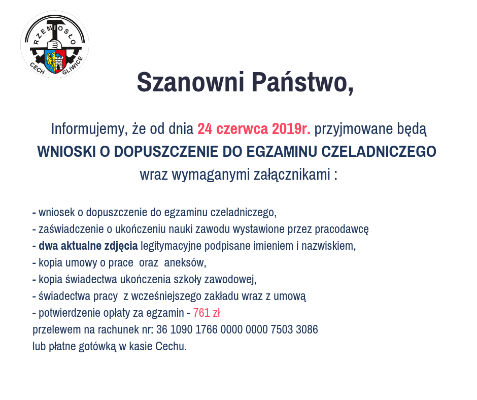 Wnioski o egzamin czeladniczy
