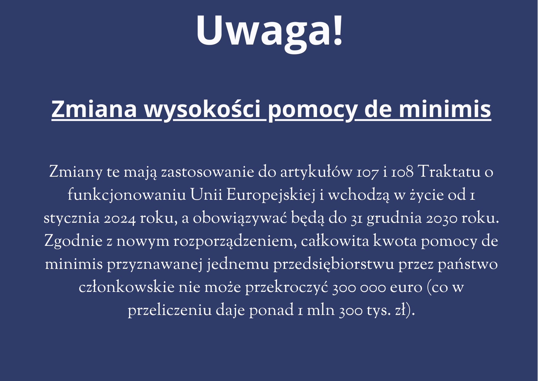Zmiana wysokości pomocy de minimis 2024