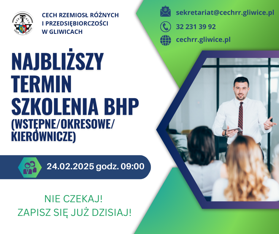 Zapraszamy na szkolenia BHP - 24.02.2025 r.