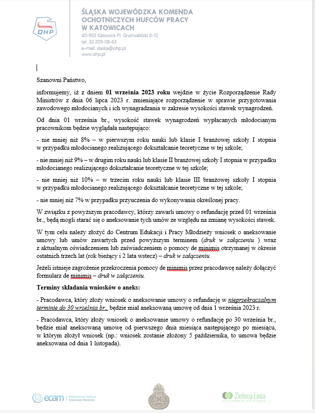 dot. wniosków o aneks do umów o refundację