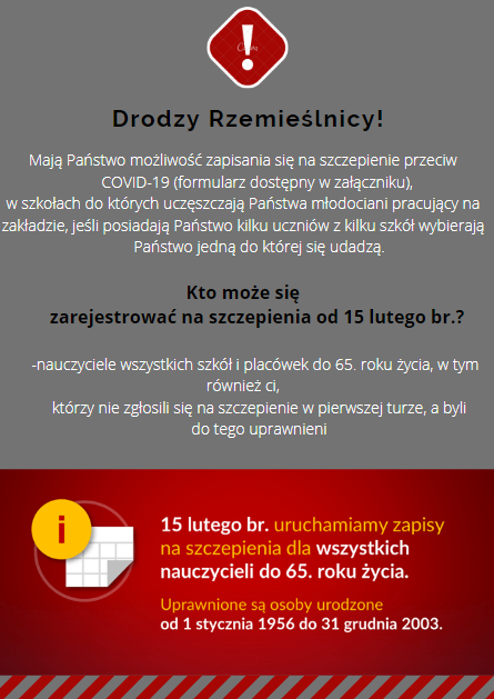 UWAGA! Na szczepienie mogą zarejestrować się osoby urodzone od 1 stycznia 1956r. do 31 grudnia 2003r.
